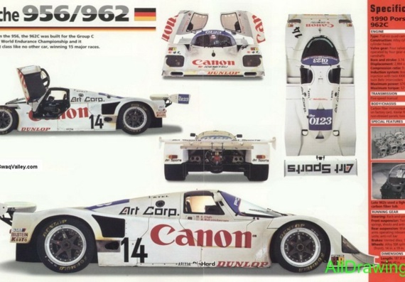 Porsche 962C (1990) (Порше 962C (1990)) - чертежи (рисунки) автомобиля